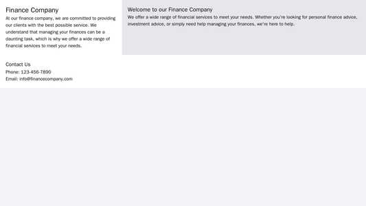 Finance Company Site: A minimalist design with a left sidebar for navigation and company information. The content area h Web Template 3058