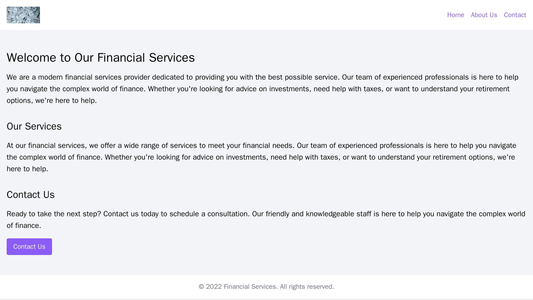 Financial Services: Modern design with a clean color palette, centered logo, and a fixed header displaying essential lin Web Template 3520