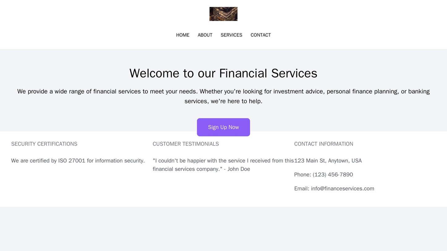 Financial Services: A simple and sophisticated layout with a header featuring a logo and main menu, a prominent call to  Web Template 3609