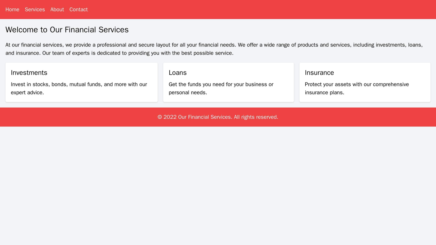 Financial Services: A professional and secure layout with a header image featuring charts or graphs, a navigation bar wi Web Template 3630