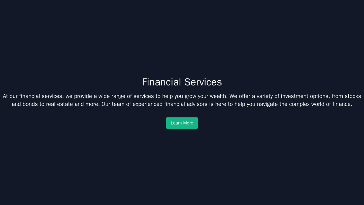 Financial Services: A modern, professional design with a dark color palette, a centered logo, and a simplified navigatio Web Template 3767