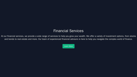 Financial Services: A modern, professional design with a dark color palette, a centered logo, and a simplified navigatio Web Template 3767