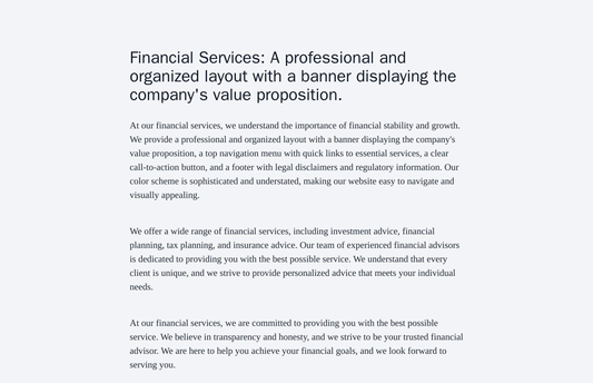 Financial Services: A professional and organized layout with a banner displaying the companys value proposition, a top n Web Template 4535