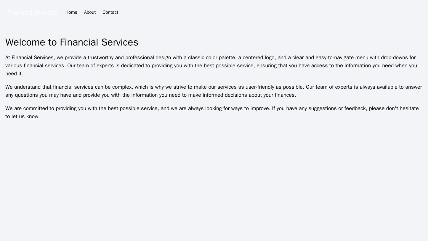Financial Services: A trustworthy and professional design with a classic color palette, a centered logo, and a clear and Web Template 4722