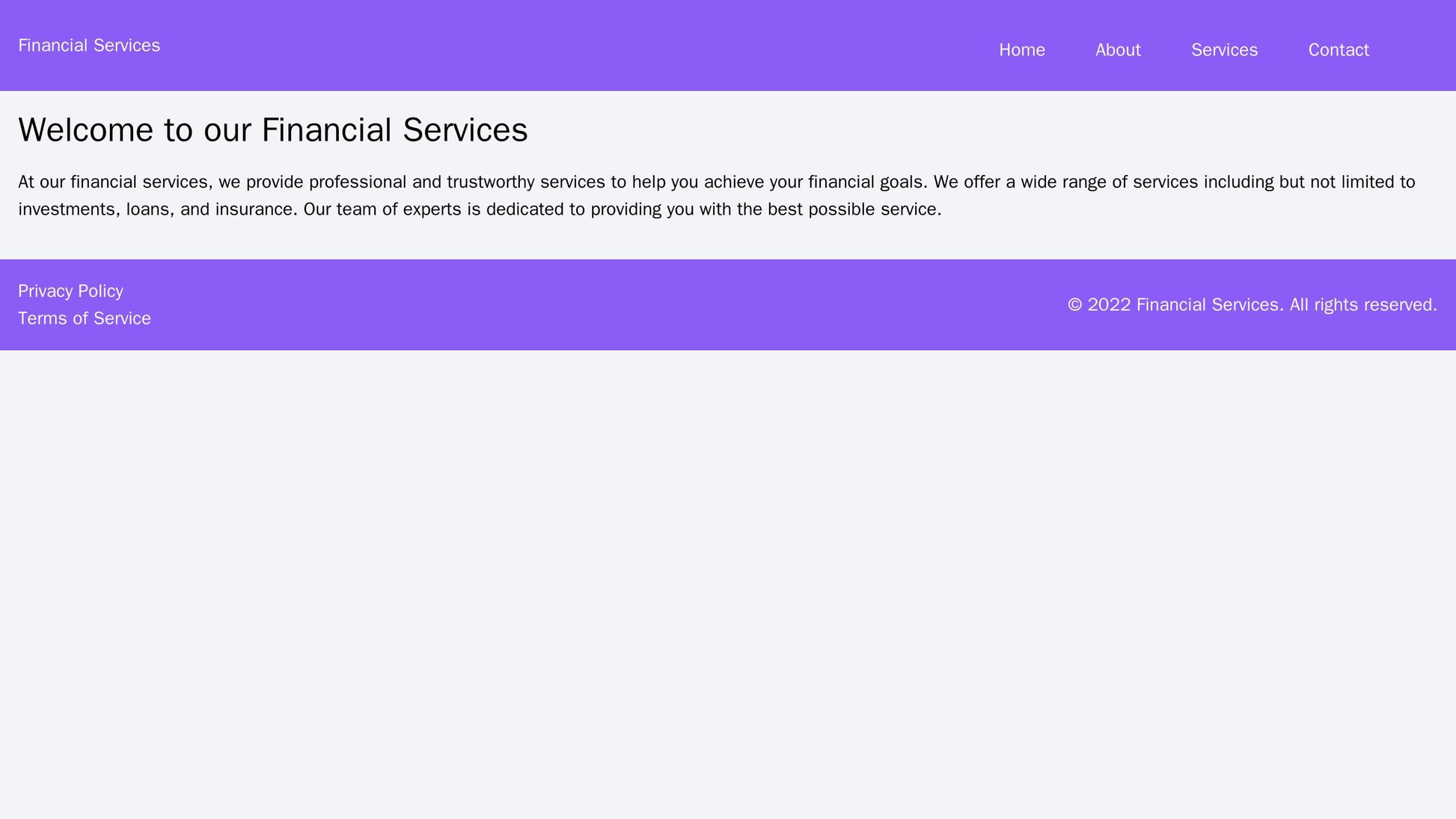 Financial Services Site: A professional and trustworthy design with a top header featuring a company logo, navigation me Web Template 4016