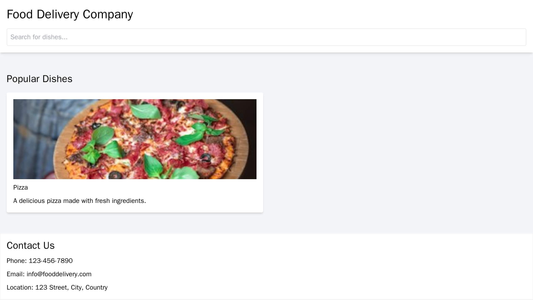 Food Delivery Company Site: A grid-based layout with images of dishes and menu items, a prominent search bar, and a stri Web Template 3757