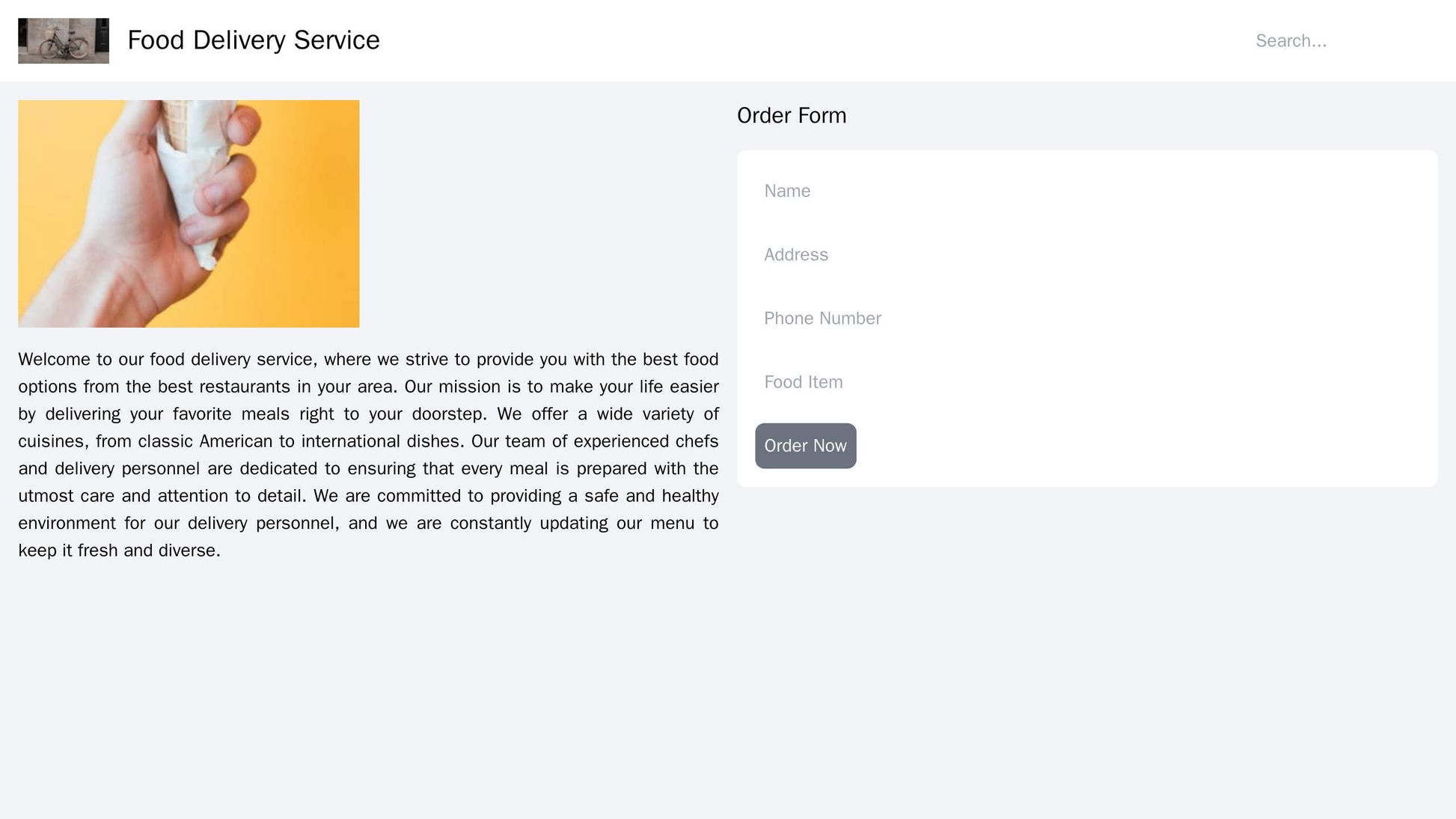 Food Delivery Service: A visually appetizing design with a two-column layout: one for displaying mouthwatering food imag Web Template 3080