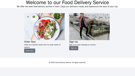 Food Delivery Service: A vibrant layout with appetizing food images, clear calls-to-action (order now / sign up), a user Web Template 3552