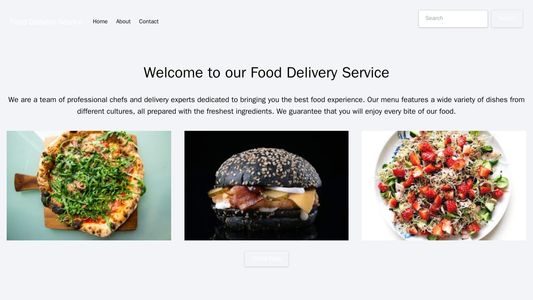 Food Delivery Service: A simple, user-friendly design with a prominent call-to-action button for ordering food at the to Web Template 3994