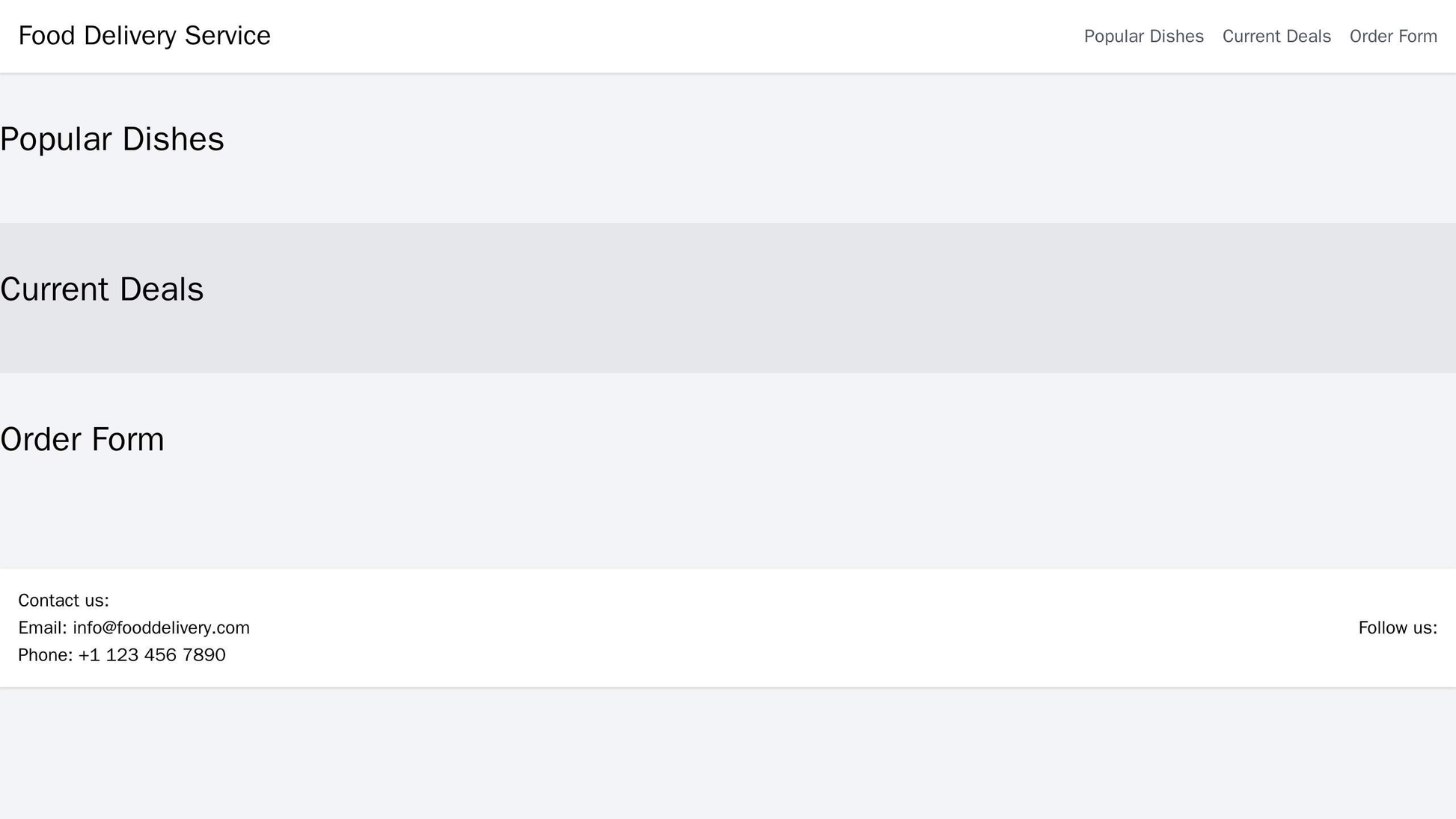 Food Delivery Service: A single-page layout with a header for logo and menu, sections for popular dishes, current deals, Web Template 4249