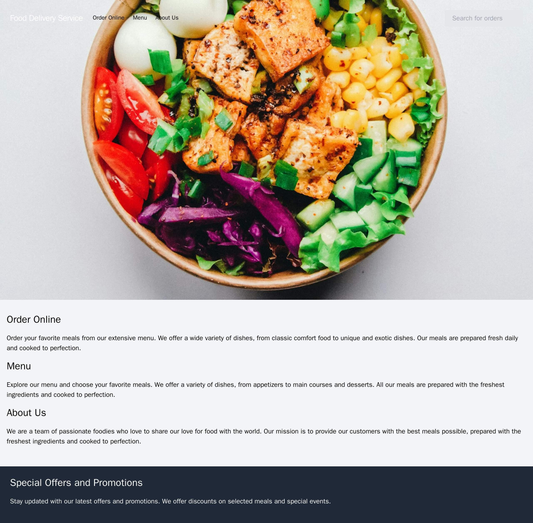 Food Delivery Service: A modern design with a large header image of a popular dish, a search bar for orders, and a navig Web Template 4258