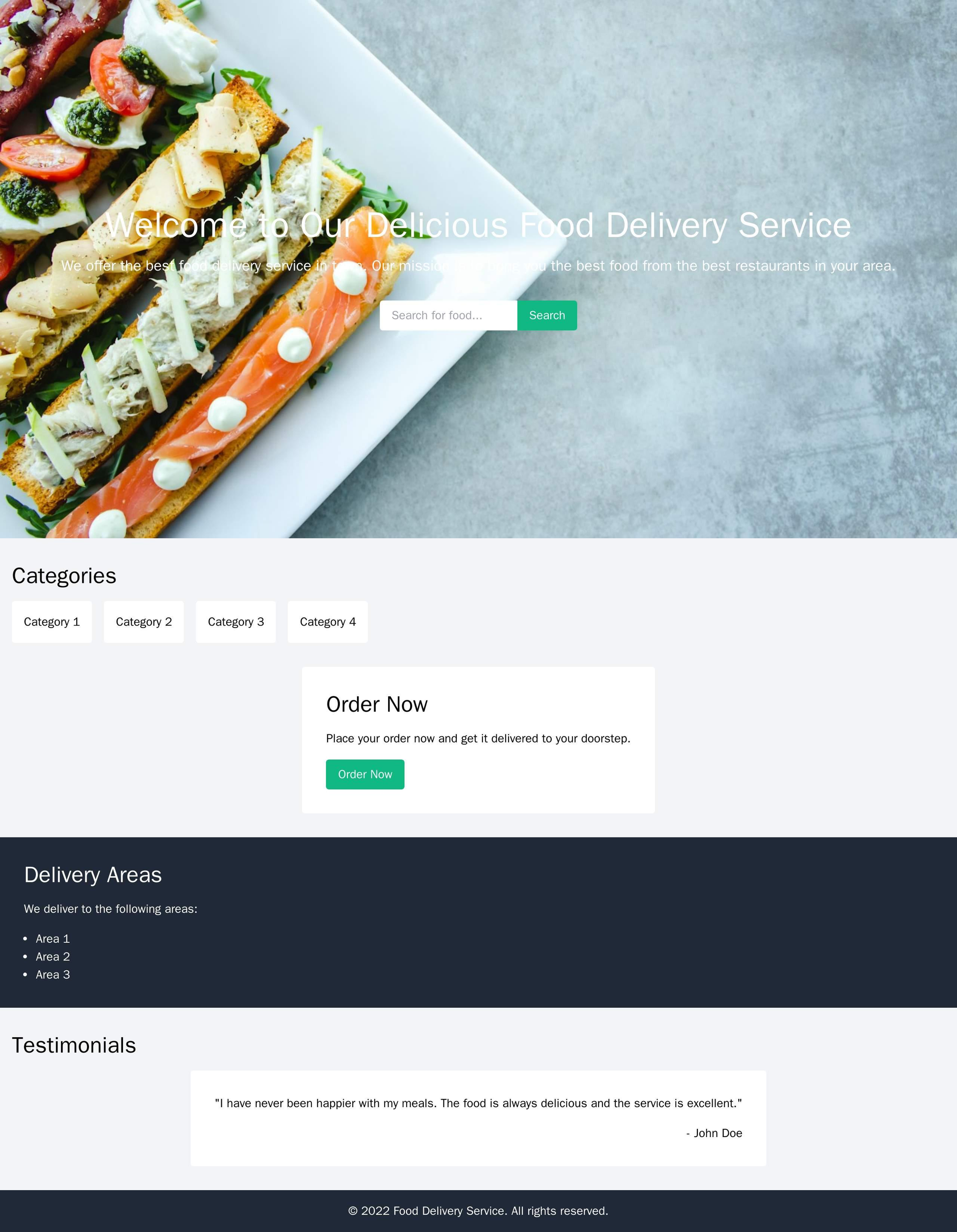 Food Delivery Service: A layout with a full-screen image of a delicious meal, a search bar, and categories displayed hor Web Template 4921