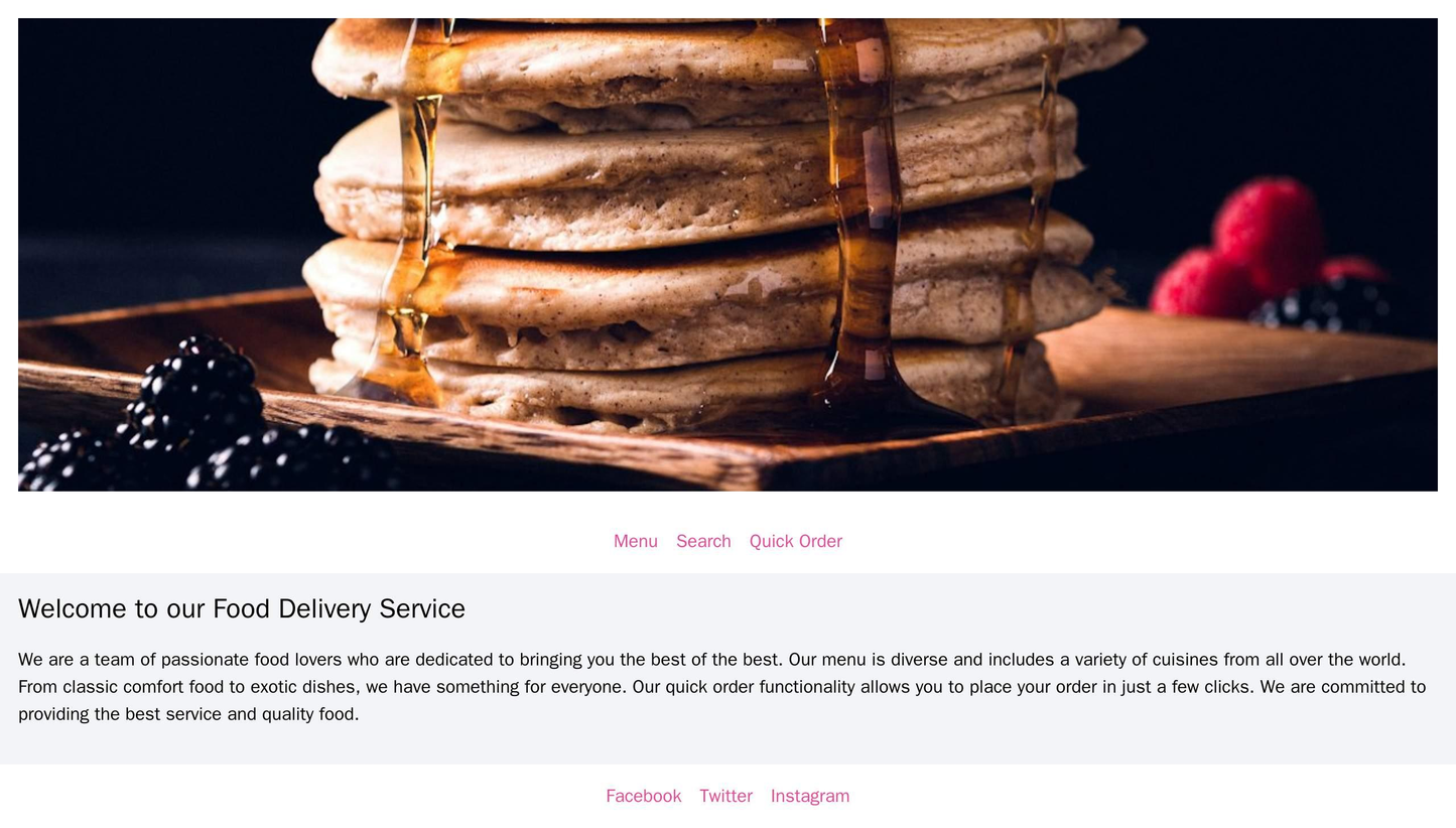 Food Delivery Service Site: A large, appetizing image of food at the top, a menu with categories, a search bar, and quic Web Template 2305