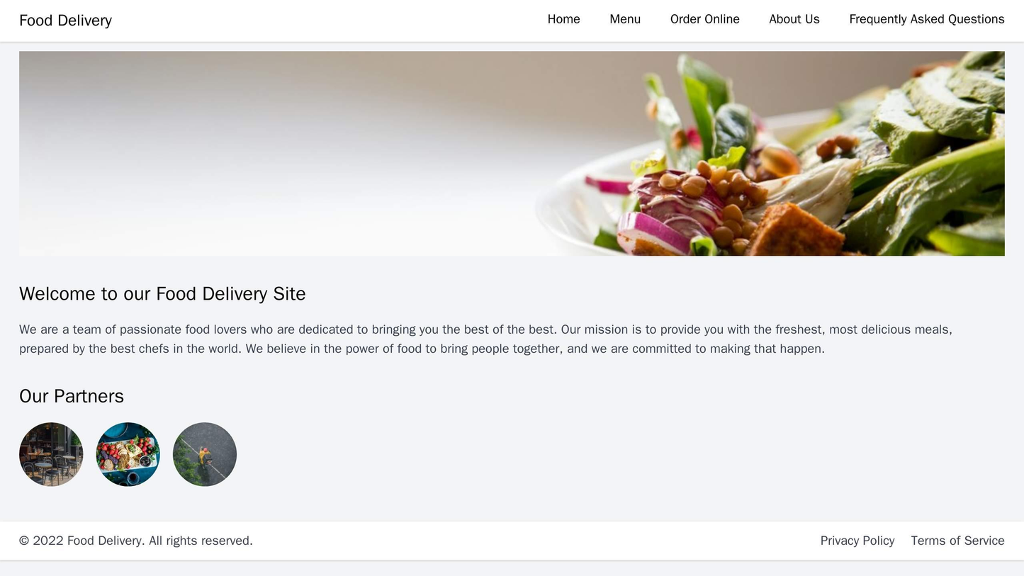 Food Delivery Site: Hero image of a delicious meal with a sliding banner showcasing specials, offers, and partnerships.  Web Template 2079