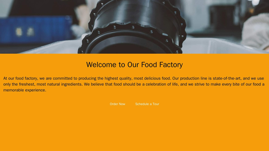 Food Factory Site: Bold design with a full-width banner image of a production line, animations of ingredients being proc Web Template 3352