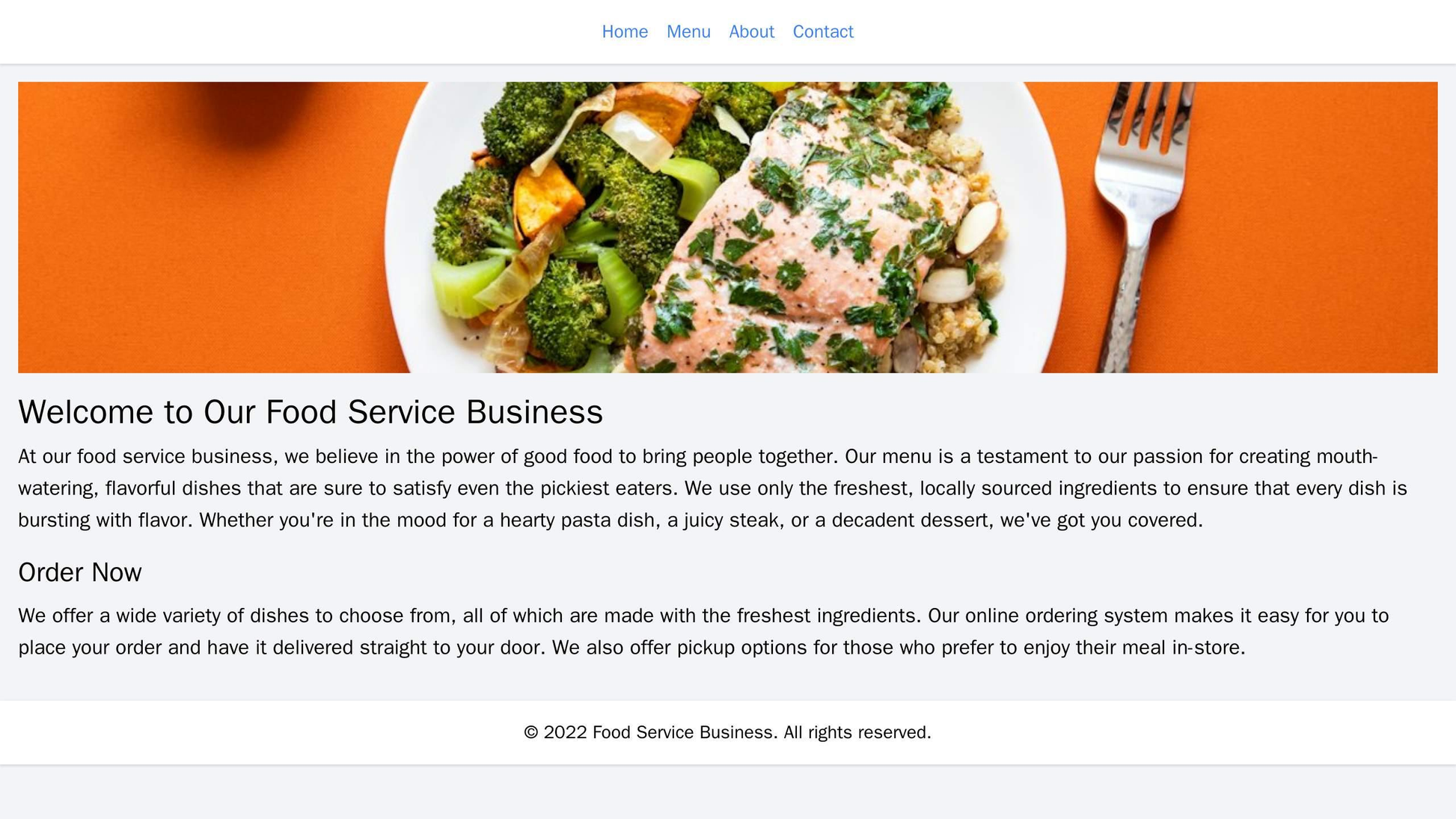 Food Service Business: A mouth-watering design with a large, center-aligned banner image and a horizontal menu at the to Web Template 4046