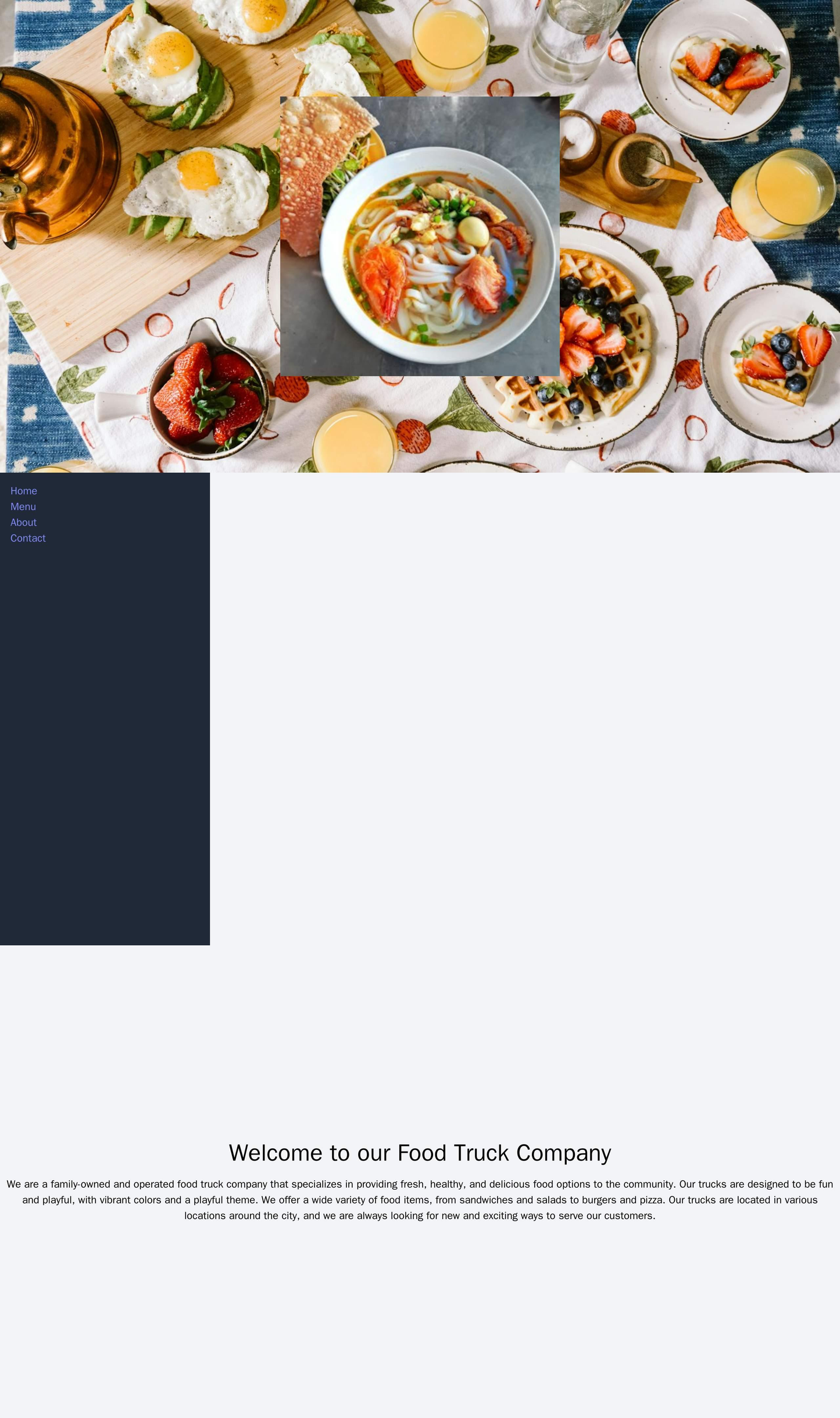 Food Truck Company: A playful design featuring a large, centered logo and vivid primary colors that make users feel hung Web Template 4088