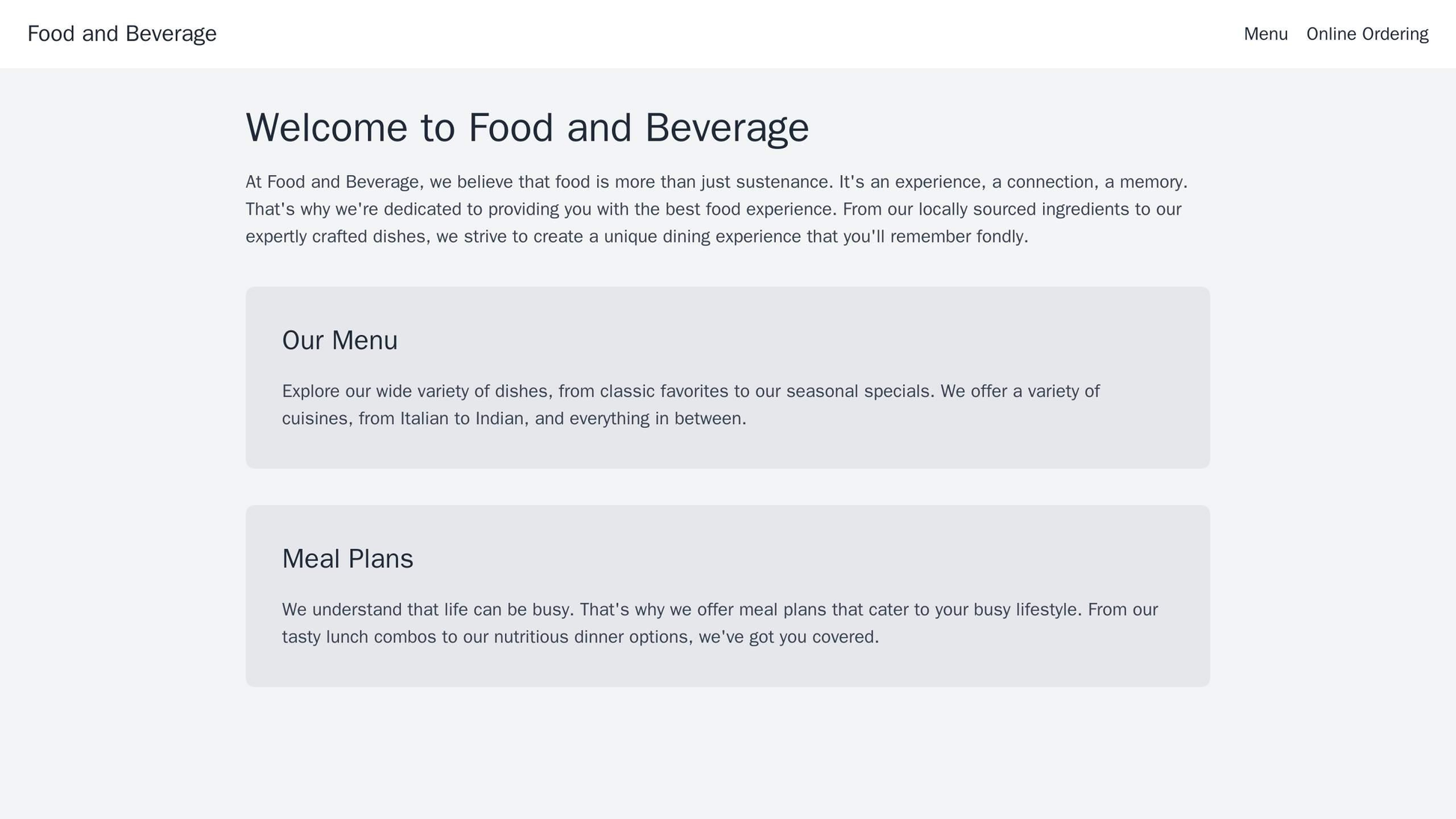 Food and Beverage: A mouthwatering design with a full-screen image of appetizing food, a top navigation bar with a menu  Web Template 2389