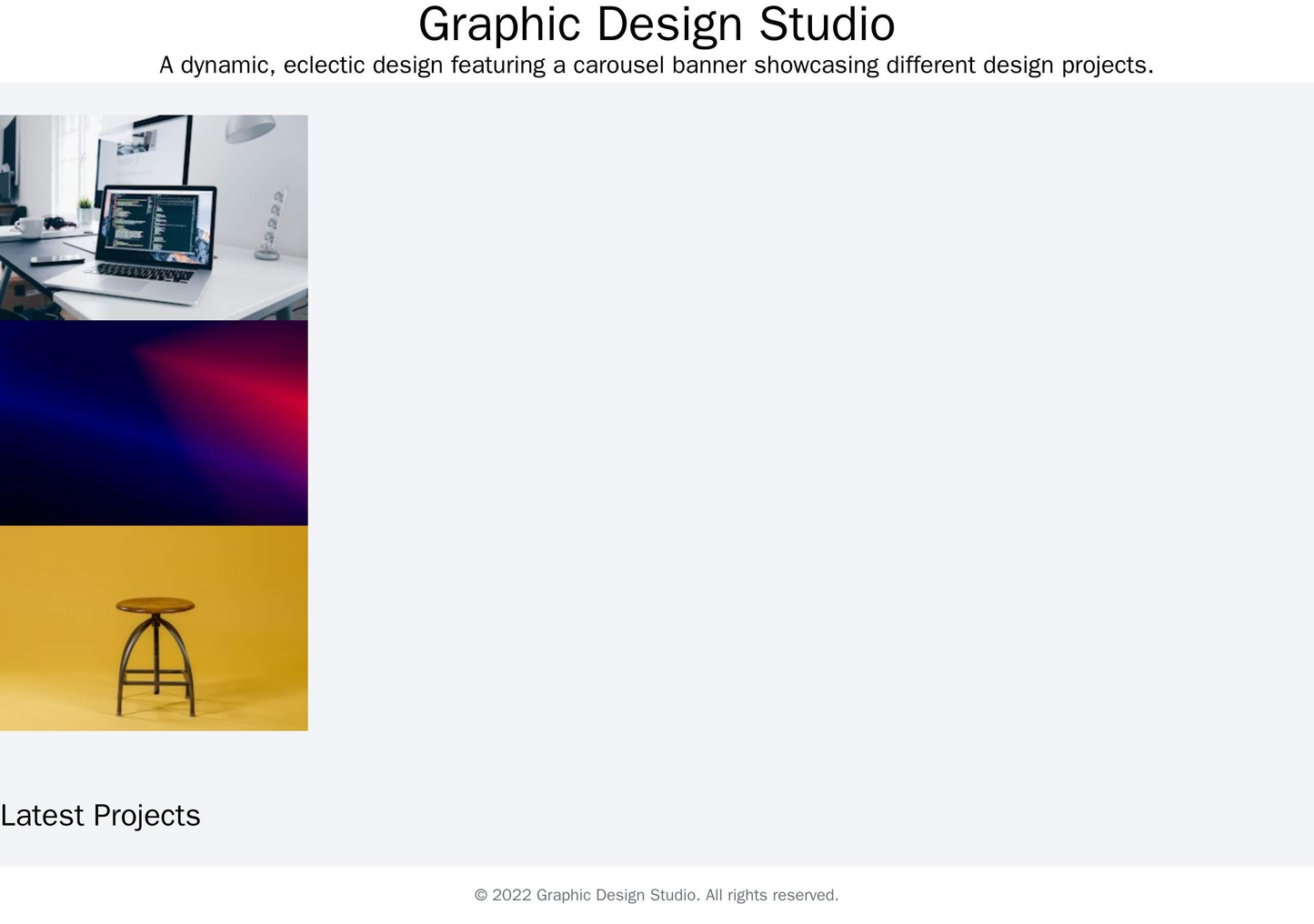 Graphic Design Studio: A dynamic, eclectic design featuring a carousel banner showcasing different design projects. The  Web Template 3915