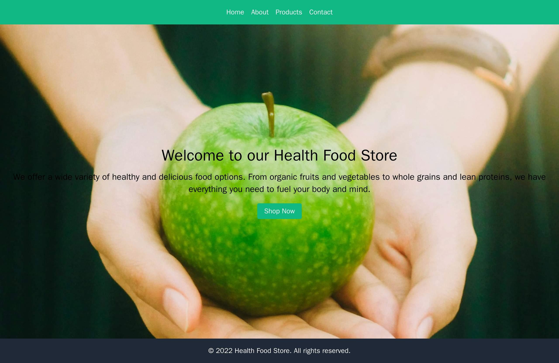 Health Food Store: A single-page website design featuring a clean, open layout with a full-screen image of healthy food, Web Template 2209