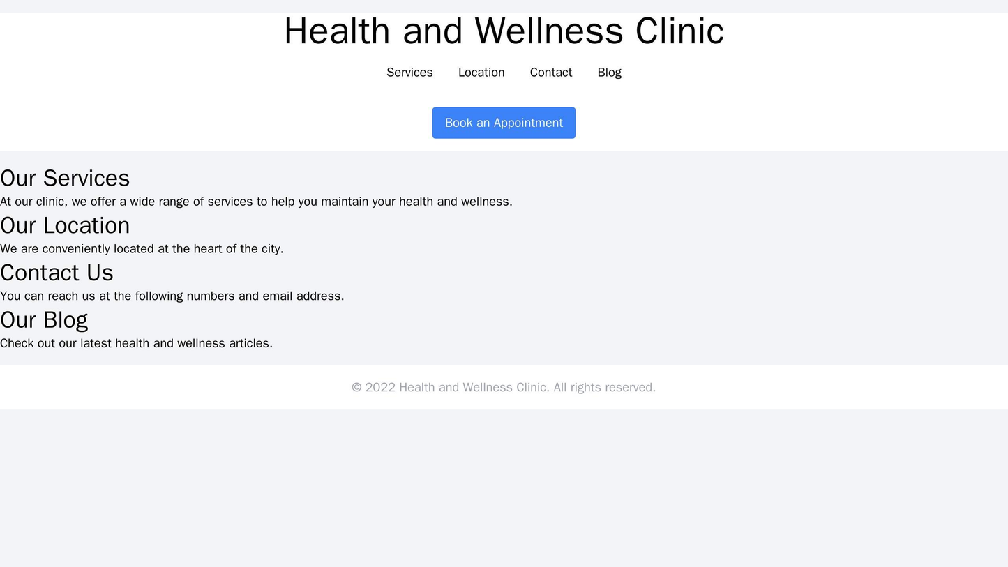 Health and Wellness Clinic: A clean, modern design with the logo centrally located at the top. The navigation bar is hor Web Template 3988