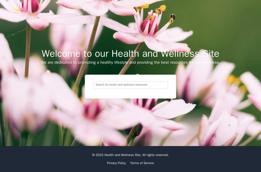 Health and Wellness Site: A clean and calming design with a large header image of a natural scene, a prominent search ba Web Template 4184