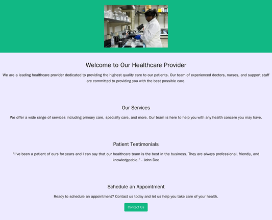 Healthcare Provider: A simple, one-page design with sections for services, patient testimonials, and a call-to-action, a Web Template 3203