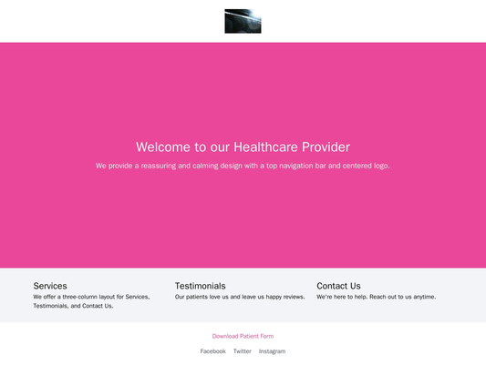 Healthcare Provider: A reassuring and calming design with a top navigation bar and centered logo, a banner image of a ha Web Template 3886