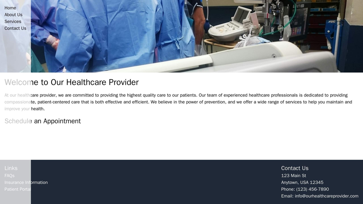 Healthcare Provider: A calming, soothing design with a full-width header image, a vertical navigation bar on the left, a Web Template 4223