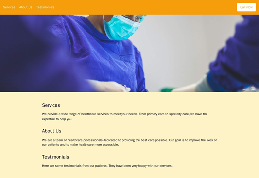 Healthcare Provider Site: A single-page layout with a large image of a healthcare professional or facility at the top. A Web Template 2290