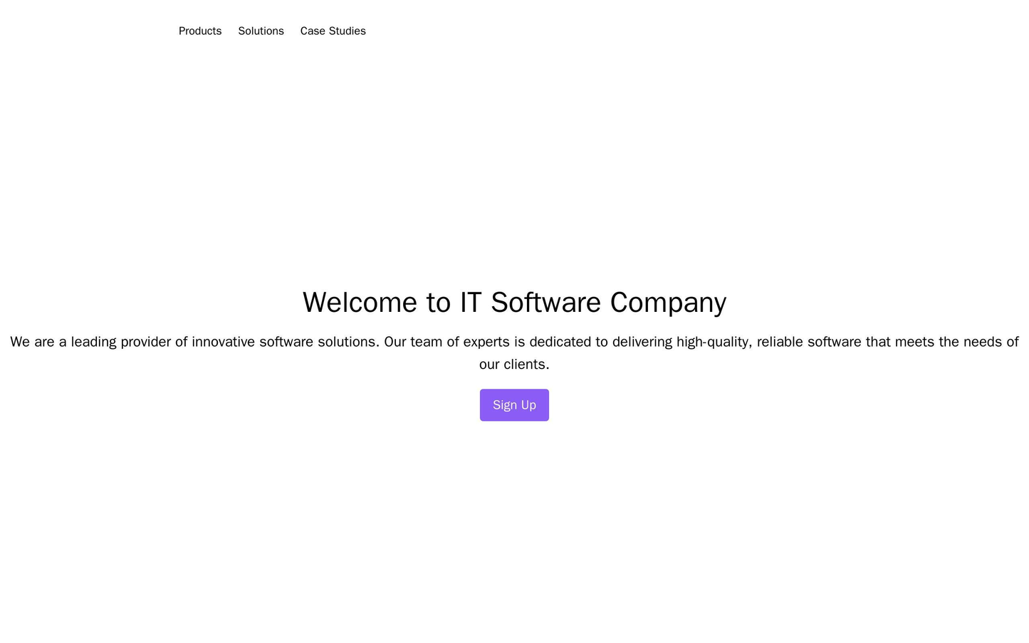 IT Software Company: A monochromatic color palette with a centered logo, a large "Sign Up" button, and an animating info Web Template 3357