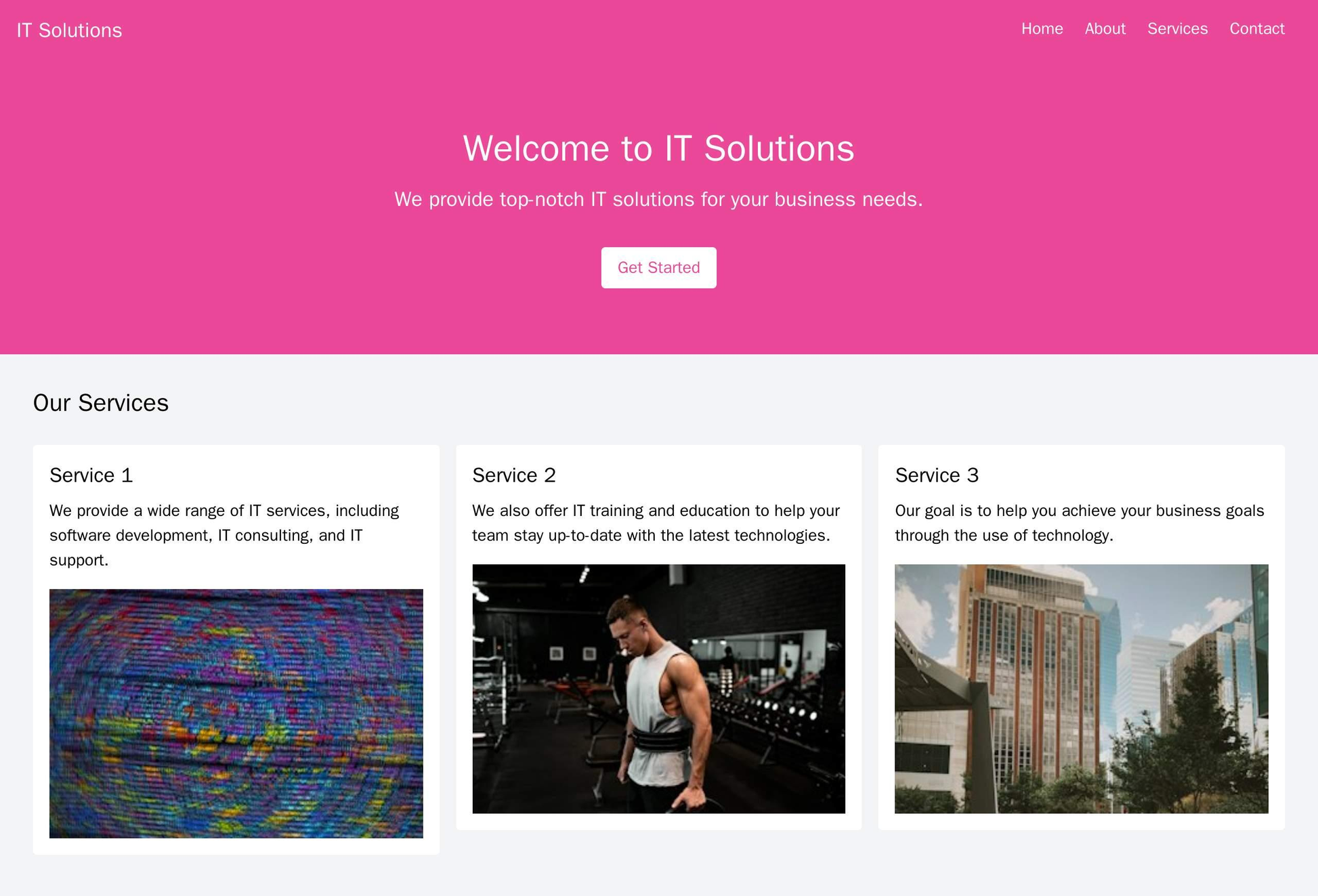 IT Solutions Company: A minimalist design with a top navigation bar, a prominent call-to-action button, and a centered h Web Template 4067