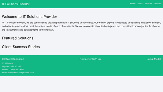 IT Solutions Provider: A sleek and modern design, a top menu bar, a featured solution showcase, a footer with contact in Web Template 4241