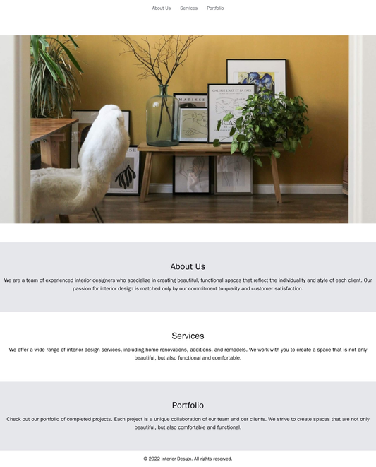 Interior Design: A clean and elegant design with a large, central hero image, a horizontal navigation bar, and a three-c Web Template 4755