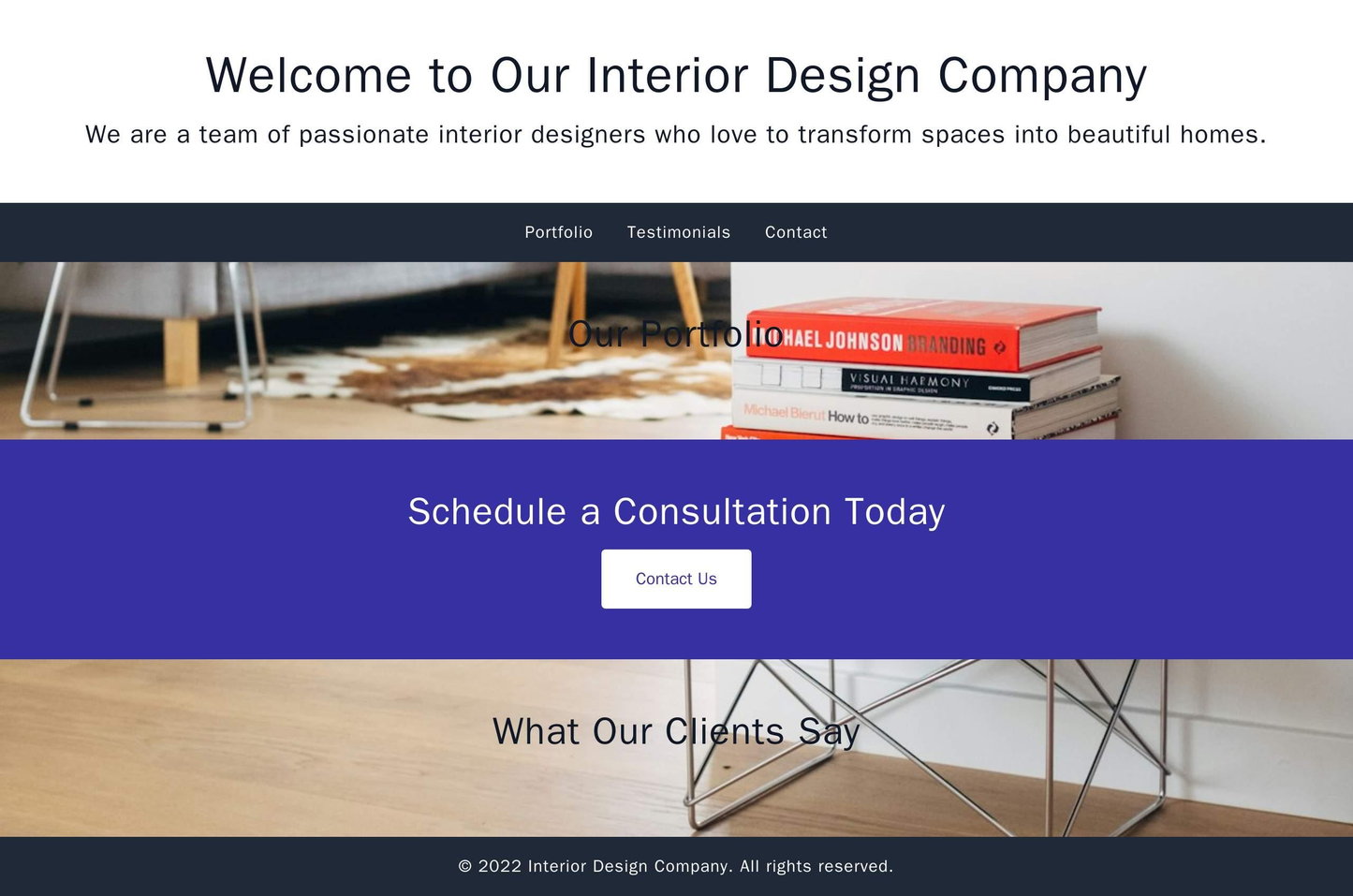 Interior Design Company: A design featuring a large header image showcasing their work, a clear and concise navigation m Web Template 2067