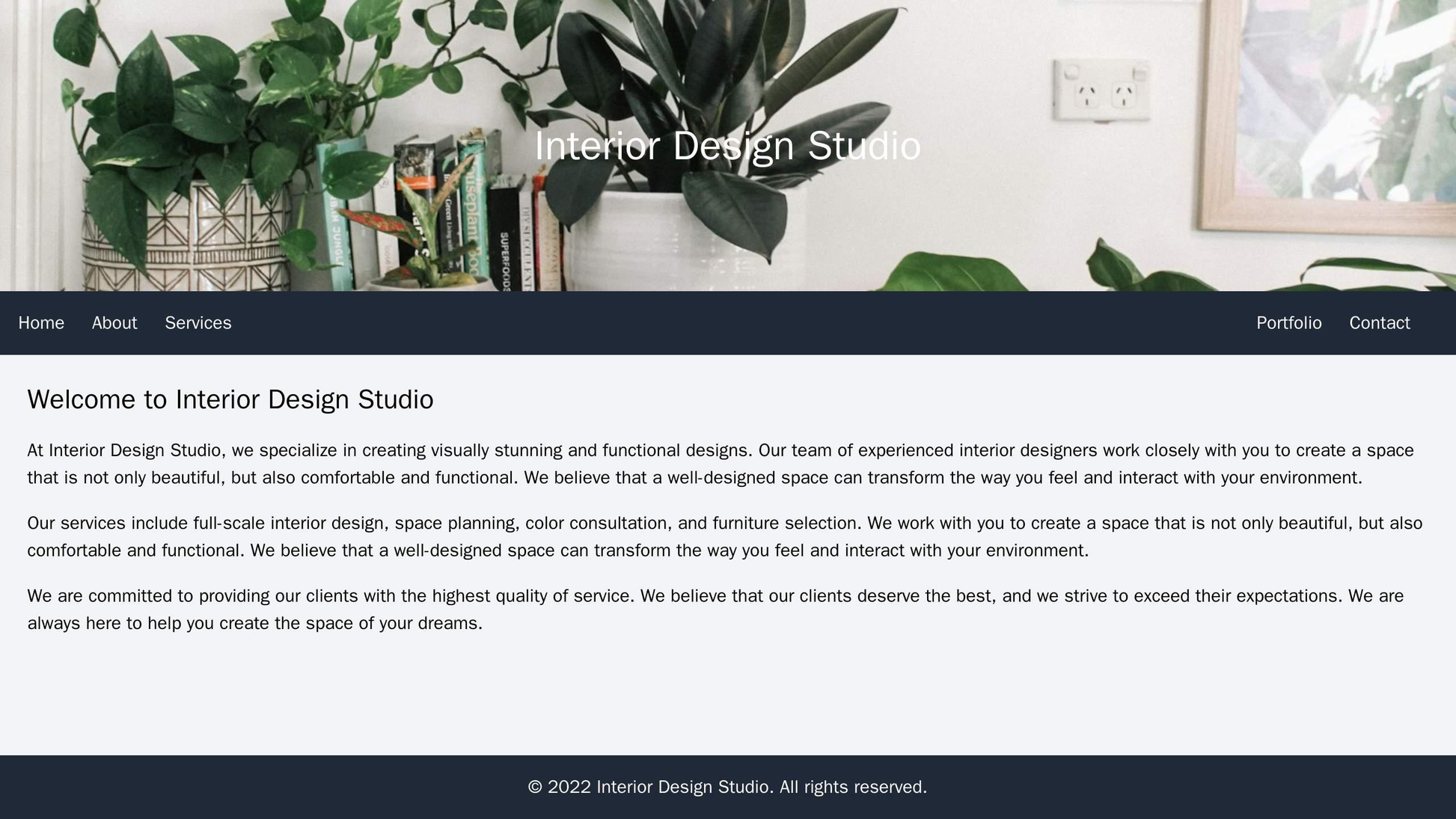 Interior Design Studio: A visually inspiring design with a centered logo and a full-width background image of a beautifu Web Template 3505