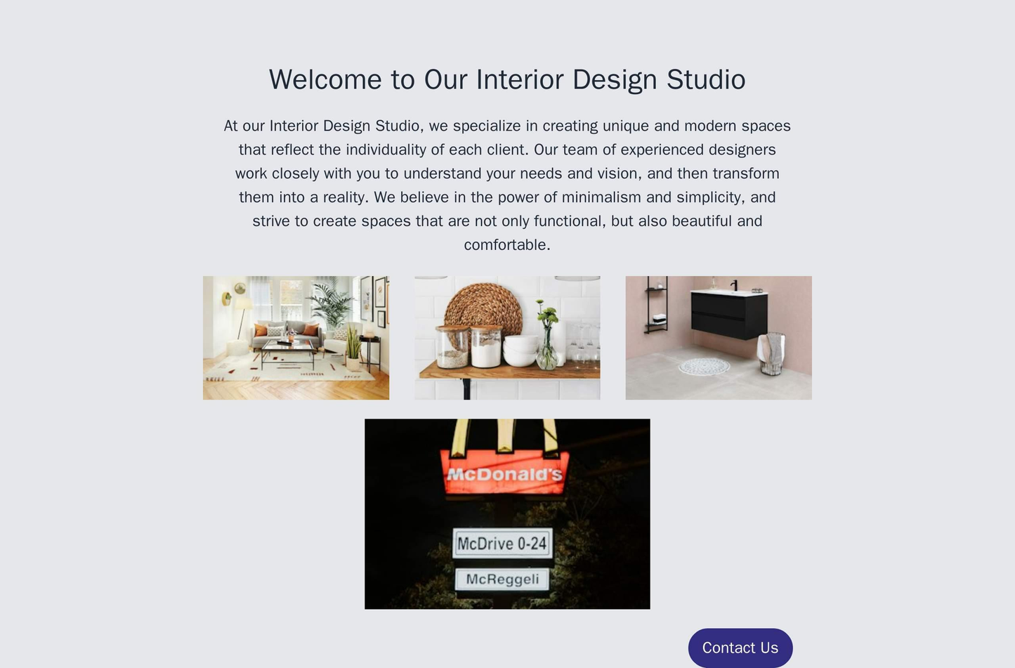 Interior Design Studio: A minimalist, one-page website featuring full-width, high-resolution images of interior design p Web Template 3614