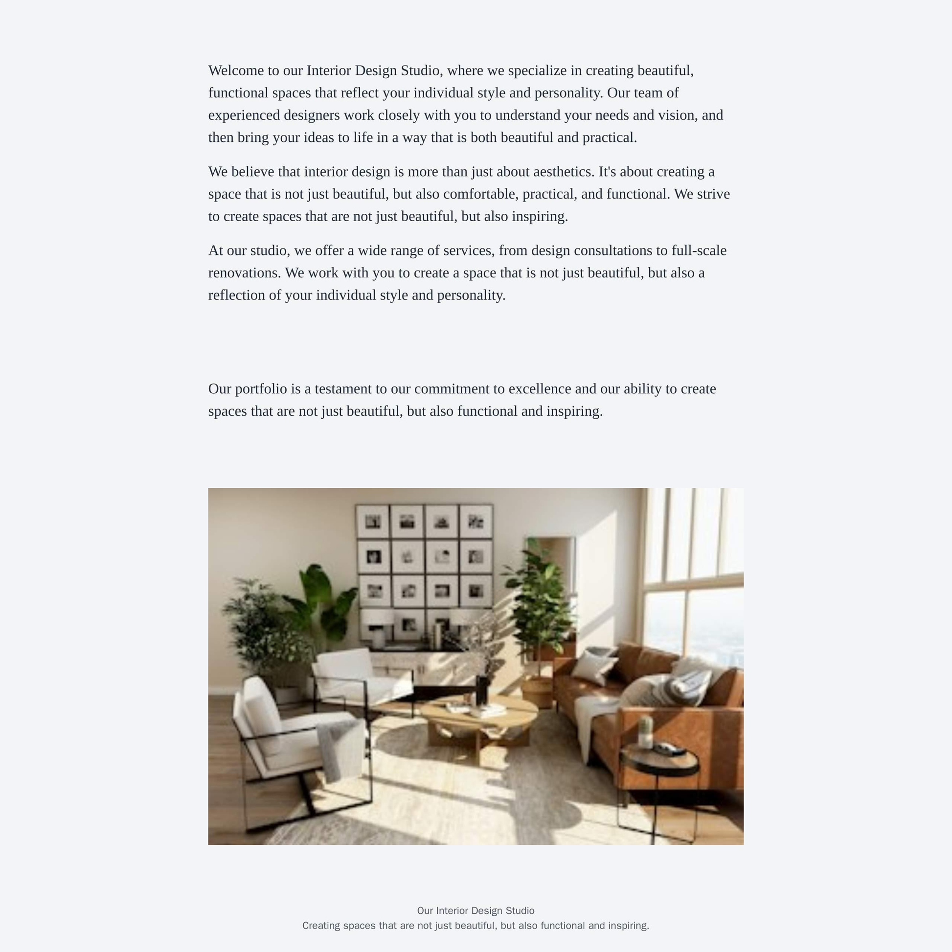 Interior Design Studio: A captivating layout with a hero image of a beautifully designed room, a centrally located menu  Web Template 3739