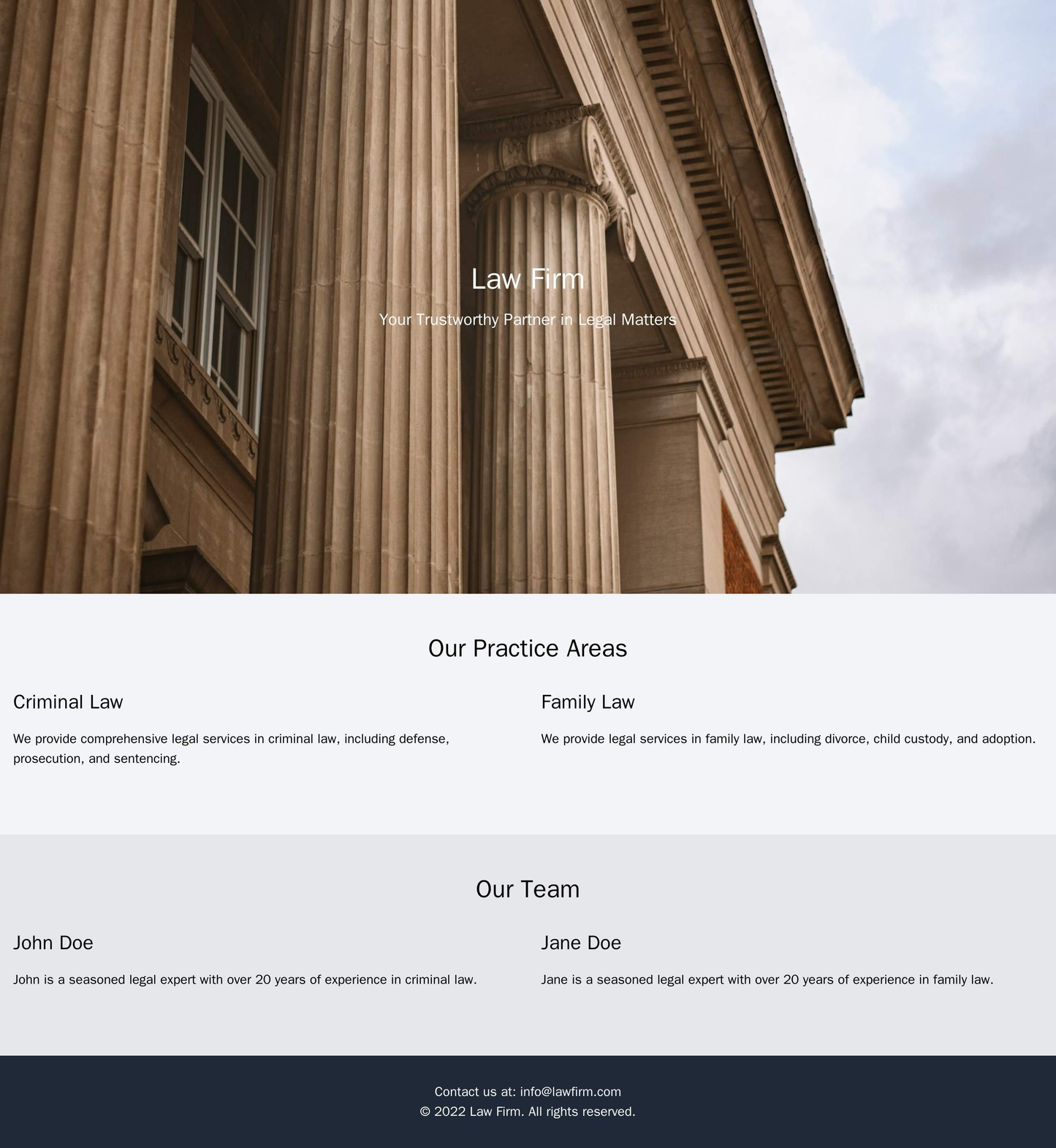 Law Firm: A professional design with an image header of a courthouse and a tagline, two columns for sections about the f Web Template 2283