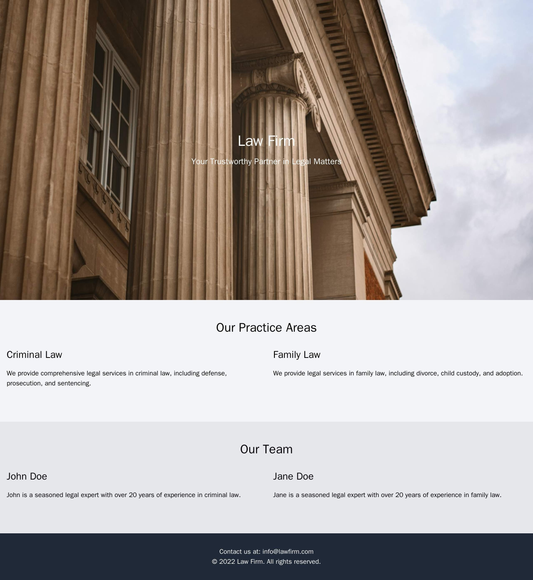 Law Firm: A professional design with an image header of a courthouse and a tagline, two columns for sections about the f Web Template 2283