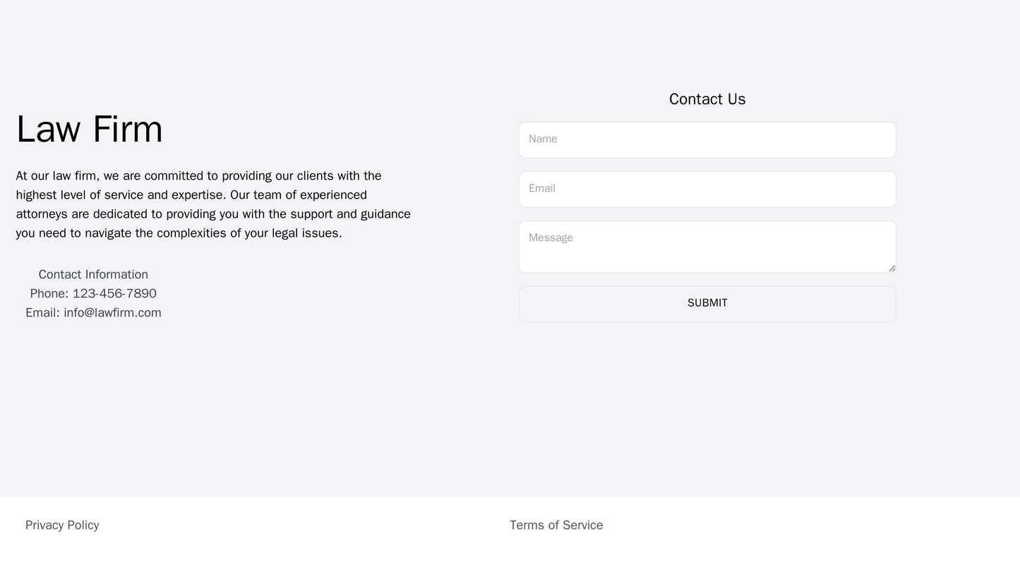 Law Firm: Two columns with a professional image and contact information on one side, and an interactive form and brief d Web Template 3424