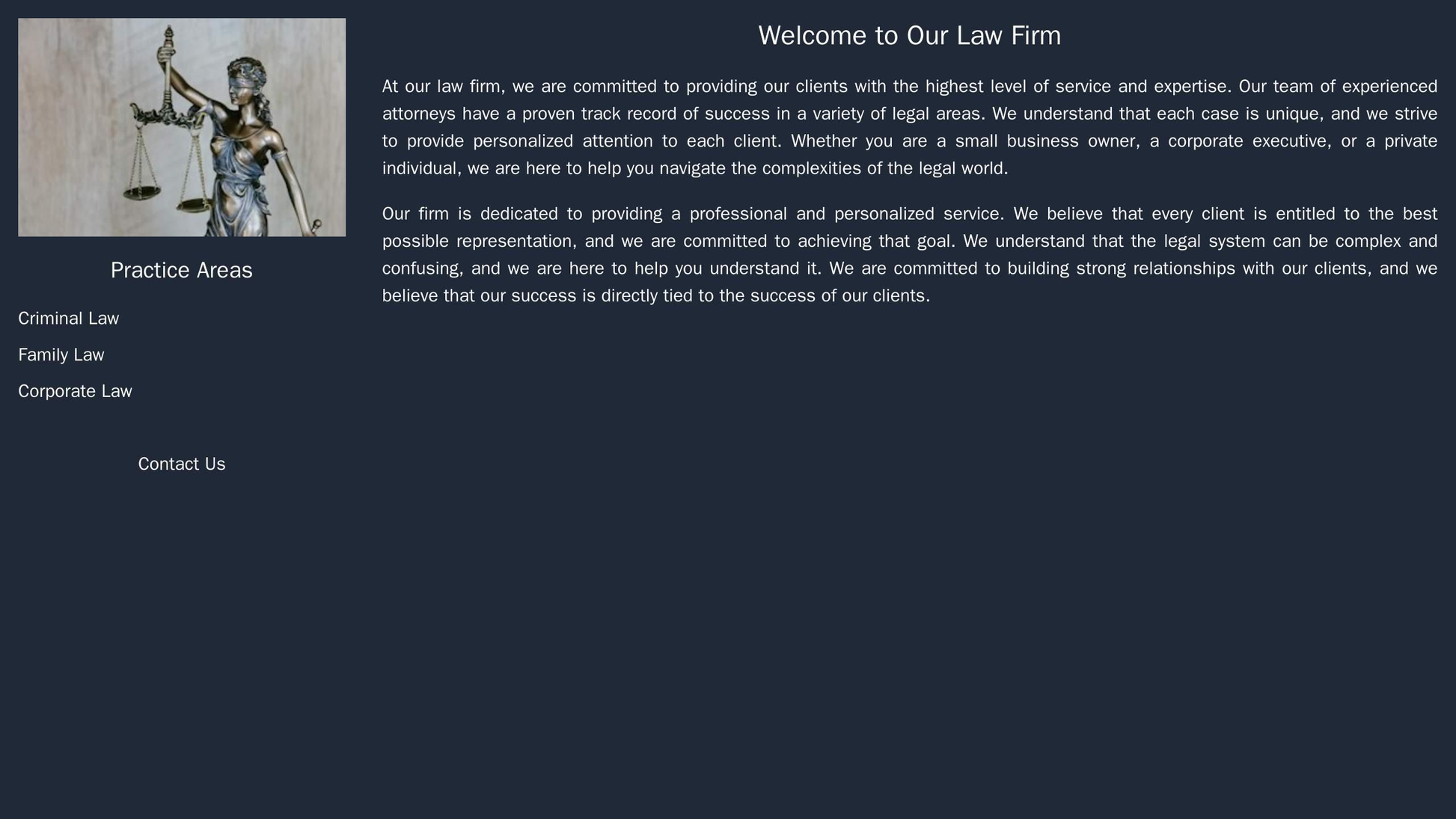 Law Firm: A professional layout with a centered logo, a left sidebar for practice areas and a call-to-action button, and Web Template 3666