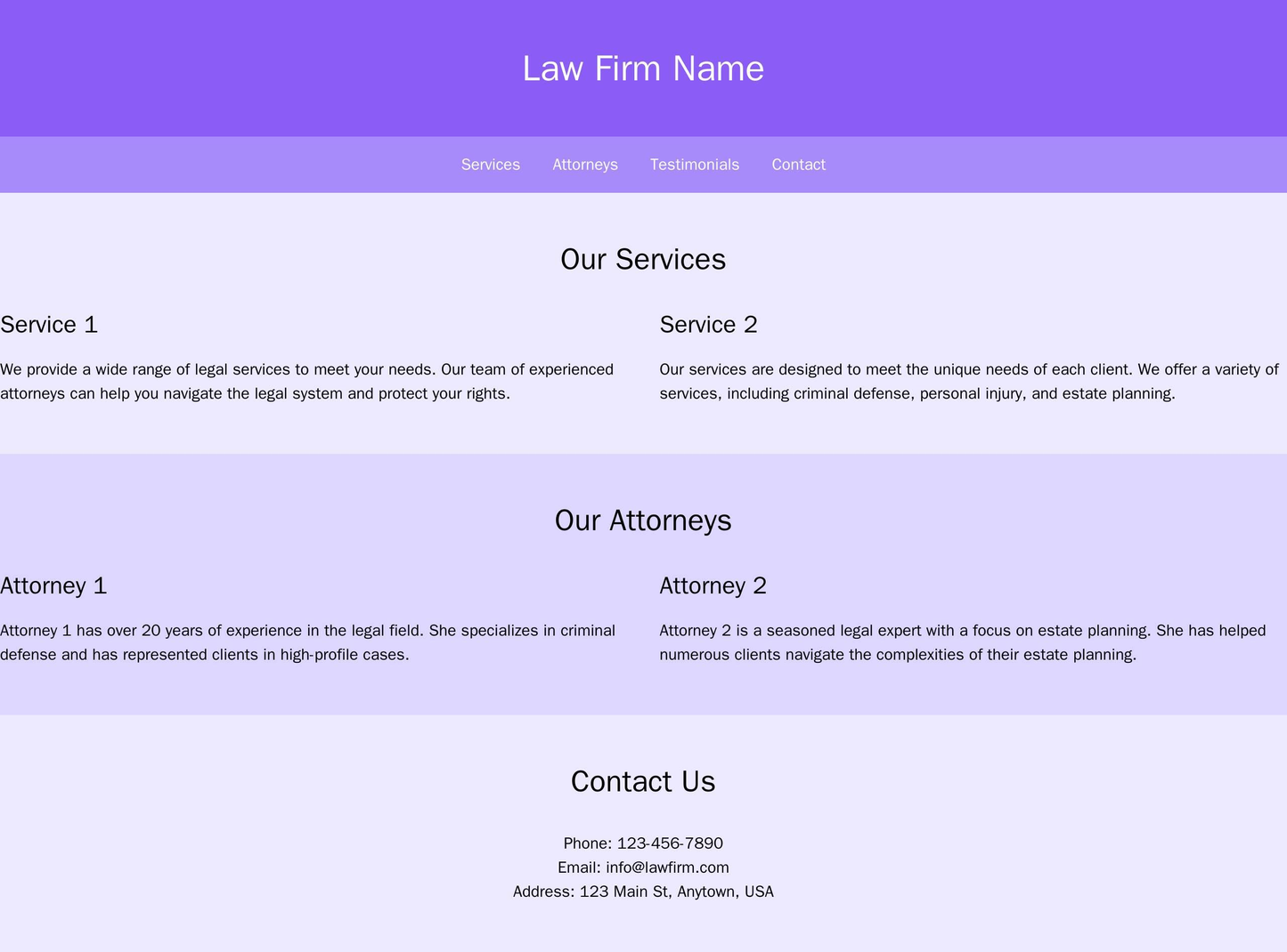 Law Firm: A professional design with a centered logo, a top navigation menu, and a clear layout for services, attorneys, Web Template 4126