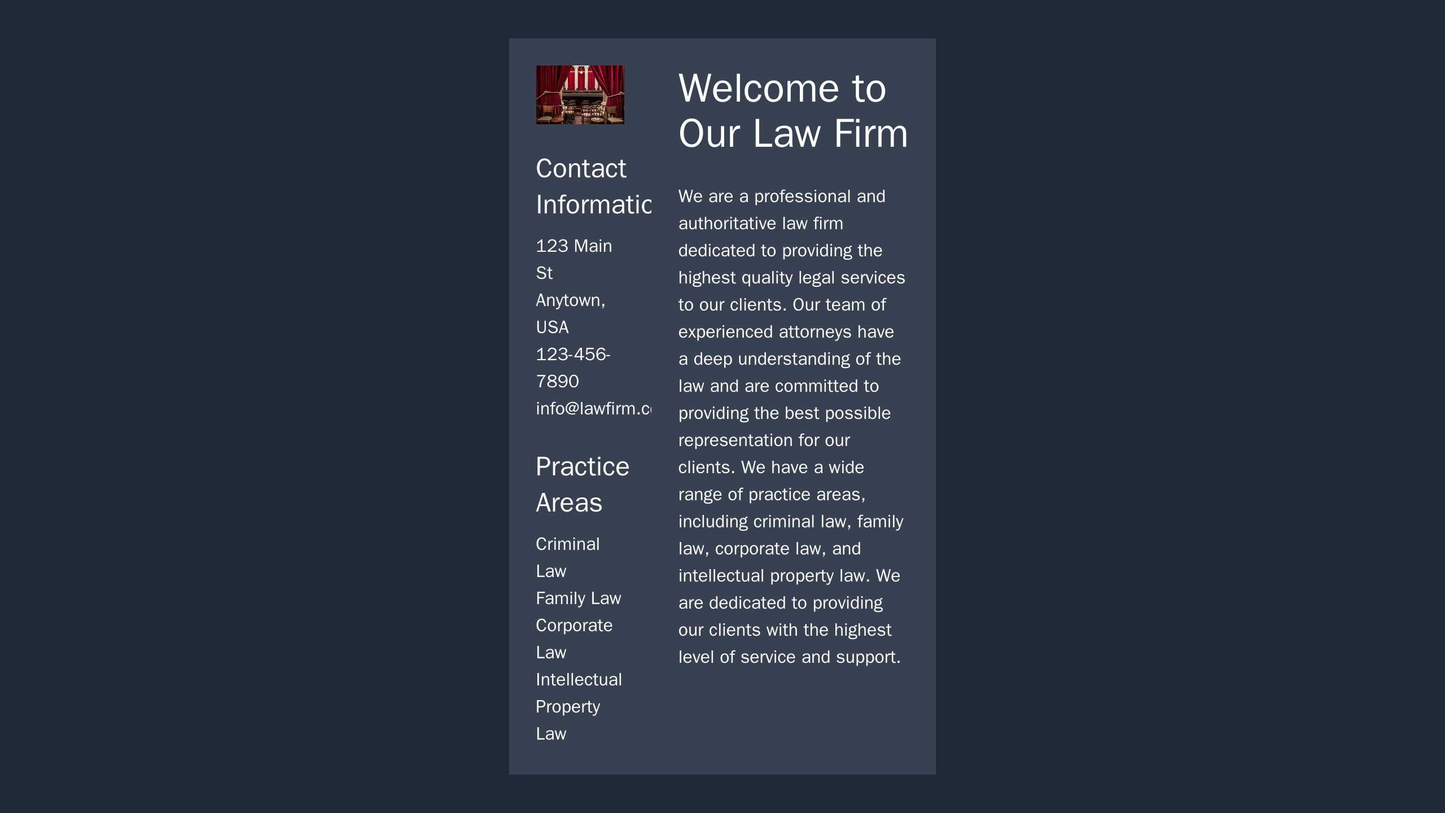 Law Firm: A professional and authoritative layout with a centered logo, a sidebar for contact information and practice a Web Template 4214