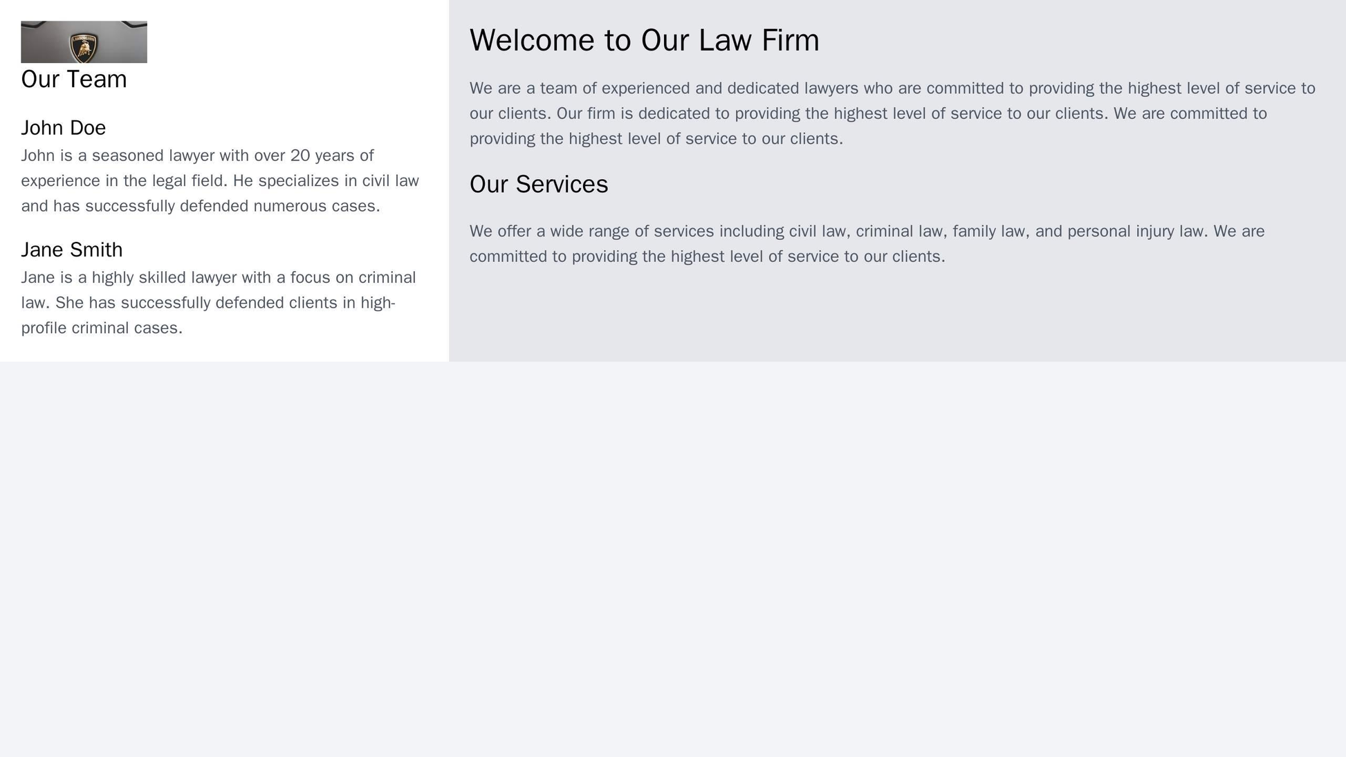 Law Firm: A professional layout with a prominent logo, a left sidebar displaying lawyer bios and contact information, an Web Template 4324