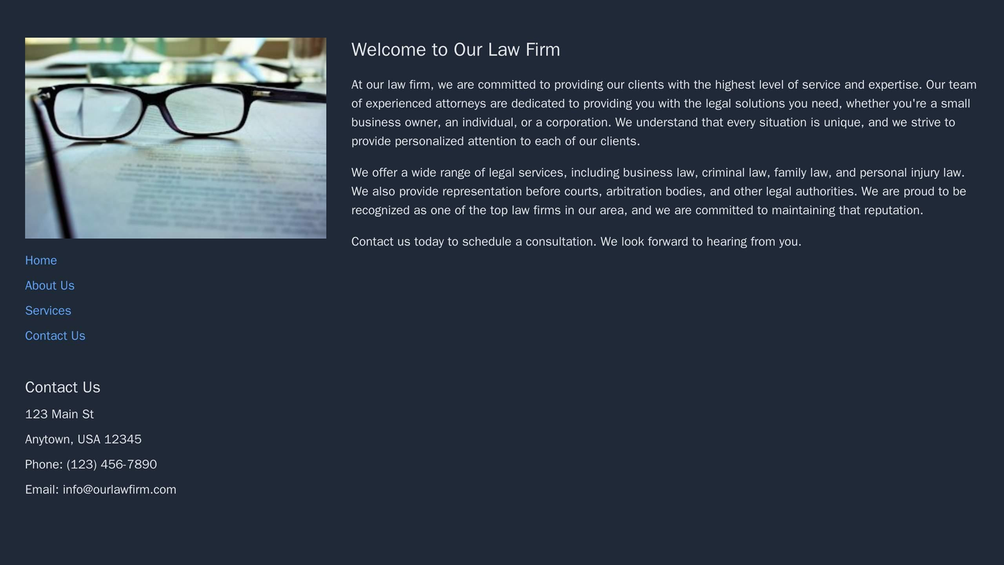 Law Firm: A professional and trustworthy design, with a centered logo, a left column for navigational links and legal in Web Template 4931