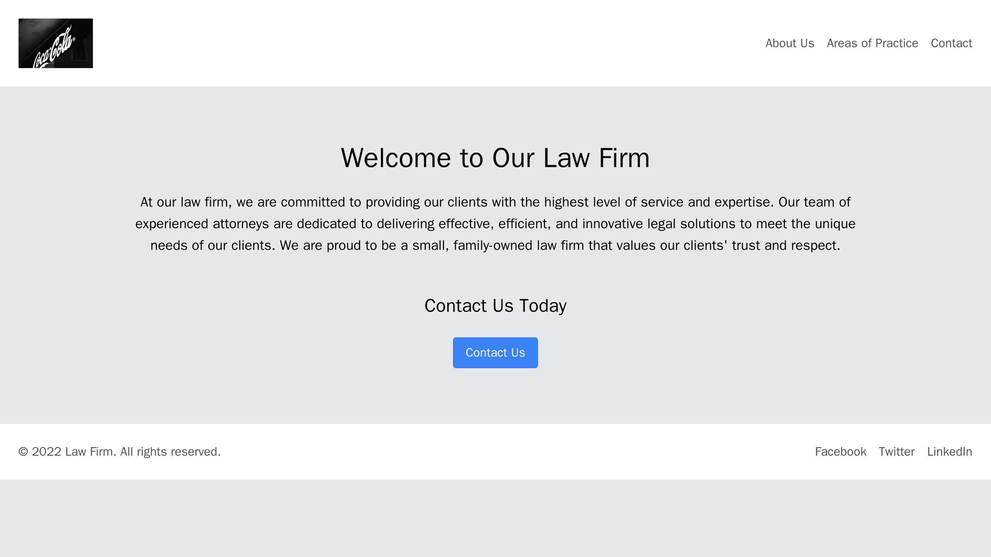 Law Firm Site: A subdued color palette with a centered large logo and a prominent contact us CTA button. A menu with pag Web Template 2070