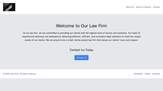 Law Firm Site: A subdued color palette with a centered large logo and a prominent contact us CTA button. A menu with pag Web Template 2070