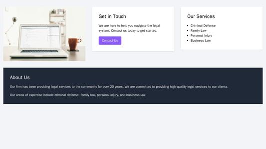 Law Firm Site: A three-column layout with a professional image of the law firms team on the left, a call-to-action secti Web Template 3418