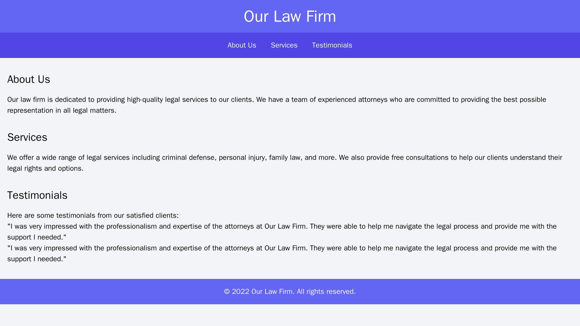 Law Firm Website: A professional website design featuring a centered logo at the top, a fixed navigation bar, and a thre Web Template 3333